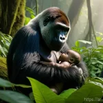 콩고 공화국의 자연환경 및 생태계 - "A majestic, wide shot of the Democratic Republic of Congo's dense rainforest, shrouded in a soft, e...