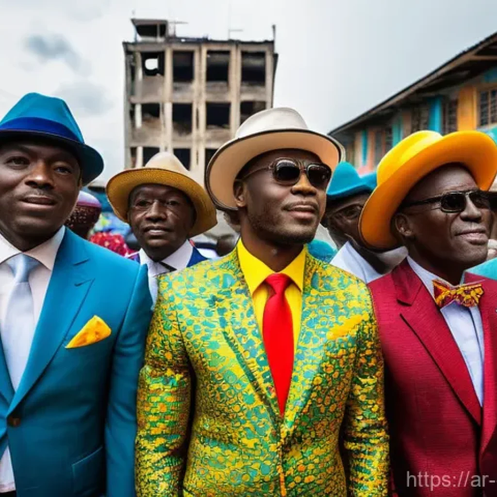 콩고 공화국의 유명한 벽화 및 길거리 예술 - **Vibrant Brazzaville Street Life and Sapeurs**
"A bustling street scene in Brazzaville, Republ...