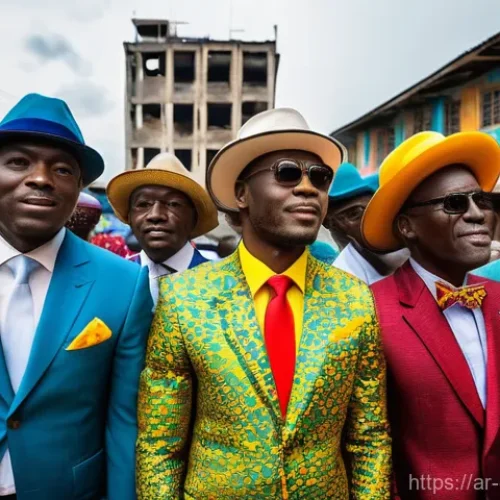 Home 26 콩고 공화국의 유명한 벽화 및 길거리 예술 - **Vibrant Brazzaville Street Life and Sapeurs**
"A bustling street scene in Brazzaville, Republ...