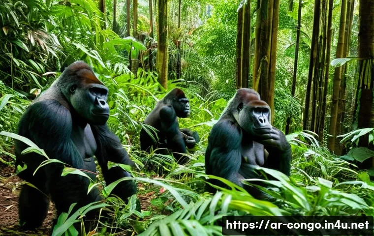 콩고 공화국의 기후와 여행 적기 - **Prompt 1: Awe-Inspiring Gorilla Trek in the Dry Season**
"A wide-angle, cinematic shot of a sm...