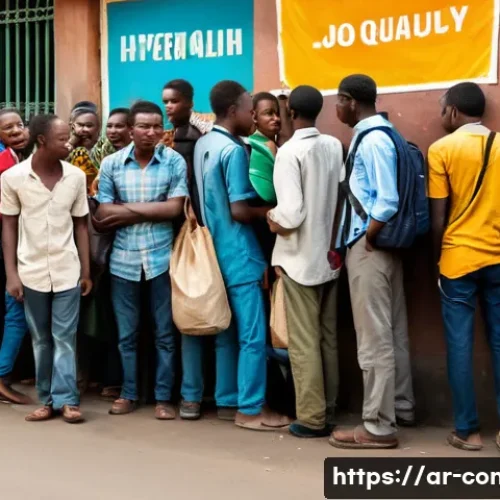 콩고 공화국 노동 시장과 일자리 현황 - A bustling urban street scene in the Democratic Republic of Congo featuring diverse young people in ...