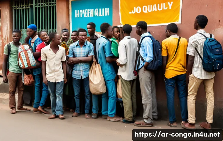 콩고 공화국 노동 시장과 일자리 현황 - A bustling urban street scene in the Democratic Republic of Congo featuring diverse young people in ...