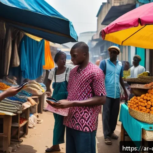 콩고 공화국 여행 시 조심해야 할 사기 유형 - A busy outdoor marketplace in Kinshasa, Democratic Republic of Congo, showing a cautious tourist neg...